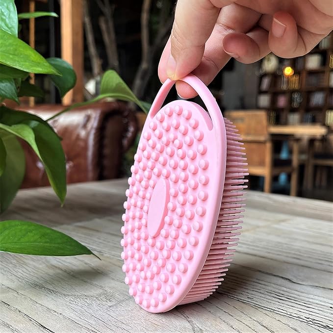 Premium Sensory Brush for Kids or Autism,Soft Silicone Body Scrubber,2 in 1 Sensory Room Occupational Therapy Brushes,Silicone Loofah,Pets Shower Brush Bath Brush Shampoo Brush(hangable-Spikes-Pink)