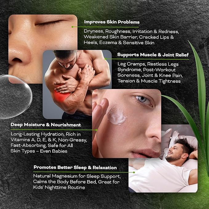 Beef Tallow for Skin, Face & Body Balm with Magnesium for Sleep, Leg Cramps & Pain, Muscle Relaxation, Moisturizing Topical Cream - Organic Grass-Fed & Grass-Finished Tallow, Manuka Honey Lotion