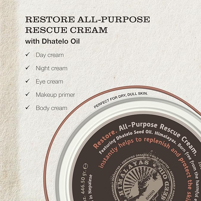 Tweak’d by Nature - Restore All-Purpose Rescue Moisturizer Face Cream for Dry Skin, 5-in-1 Formula Replaces AM, PM, Eye Cream, Hydrating Body Lotion for Women, and Primer (15.75oz)