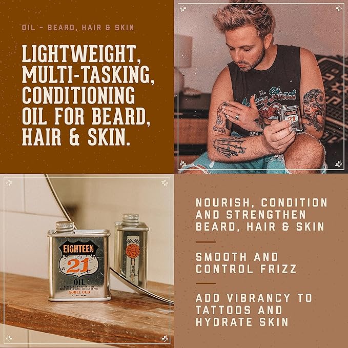 18.21 Man Made Sweet Tobacco & Absolute Mahogany Beard, Hair & Skin Oil 2-Set Bundle, All Hair & Skin Types for Men, Strengthens and Moisturizes in a Manly Aroma
