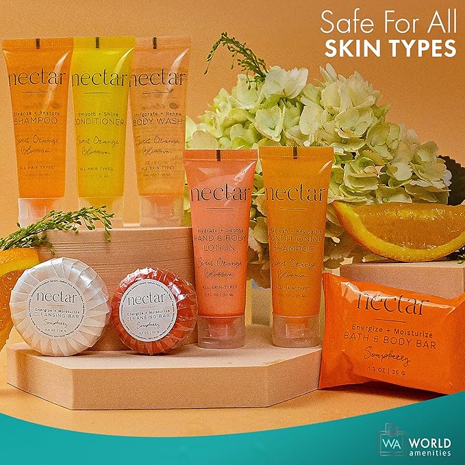World Amenities Nectar Hand & Body Lotion | Sweet Orange Blossom, Mini Travel Size Toiletries (100% Recyclable Tube with Flip Top Cap) Hotel Amenities, Airbnb Rentals, Suitable for All Skin Types